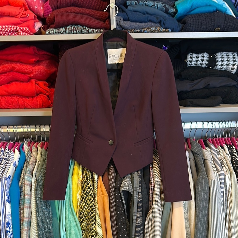 Rachel Roy maroon long sleeve one button closure 2 pocket blazer size 0